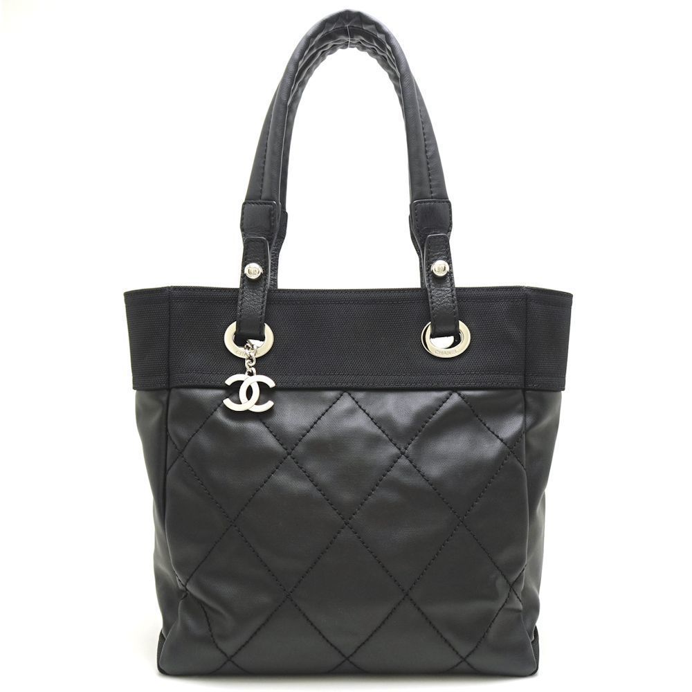 Chanel Paris Biarritz Tote PM Canvas x Leather Black